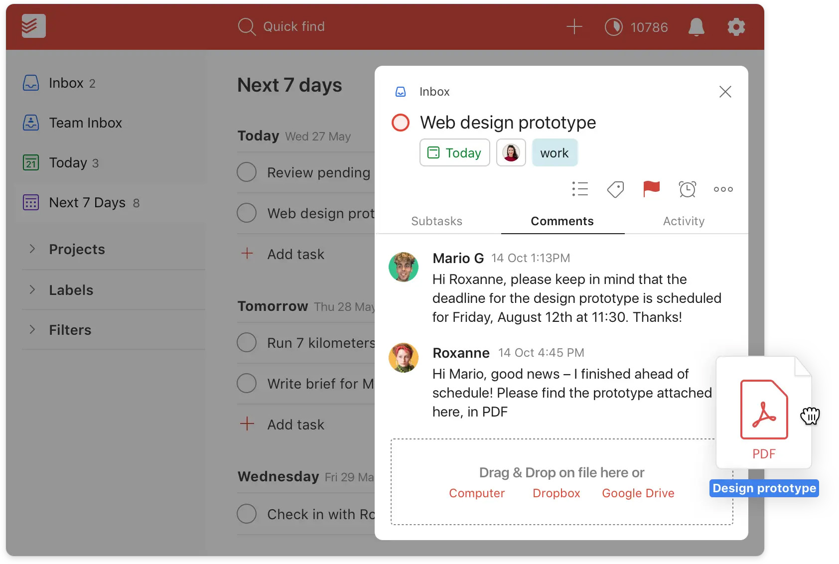 Sample image of the Todoist app being used for business