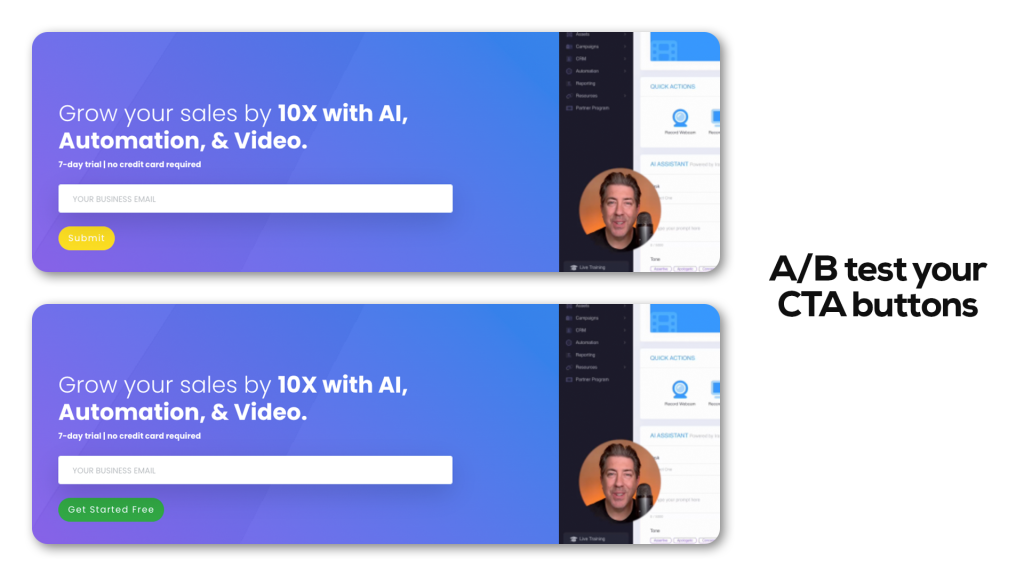A/B testing CTA buttons with different colors and copy