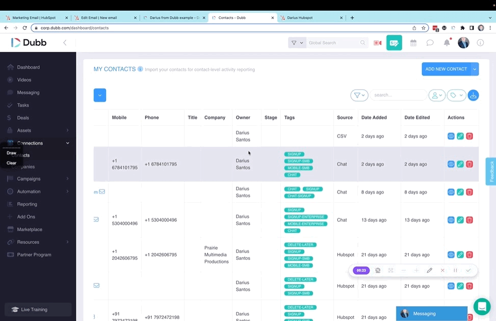 Importing HubSpot contacts into Dubb