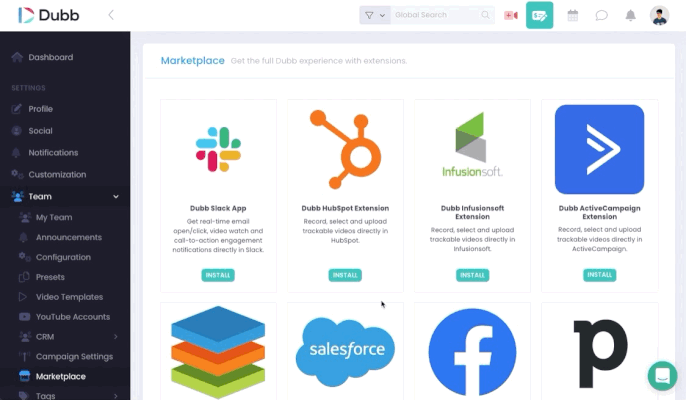 Installing the HubSpot Extension from the Dubb Marketplace page