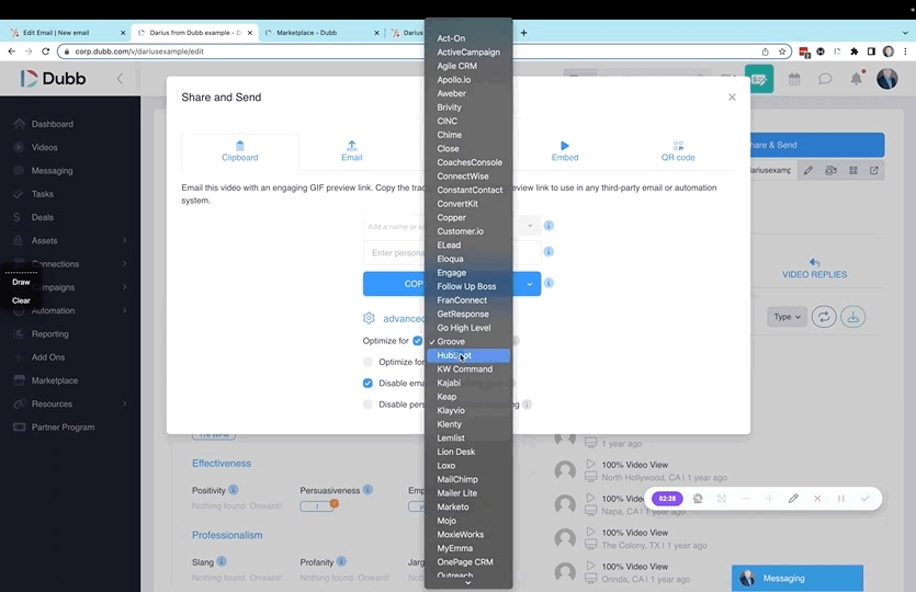 Including a Dubb video into a HubSpot email campaign