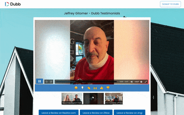 Hovering over Leave a Review CTA buttons on a Dubb video landing page