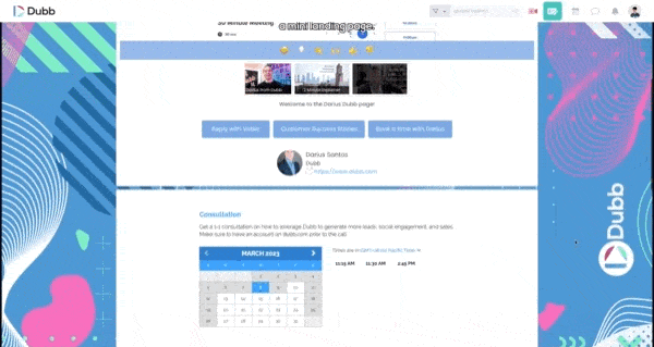 Dubb video landing page with booking call to action