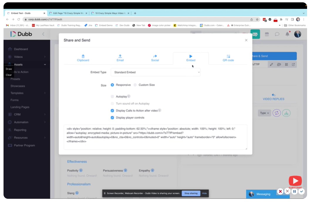 How to embed a video using Dubb’s Embed tab