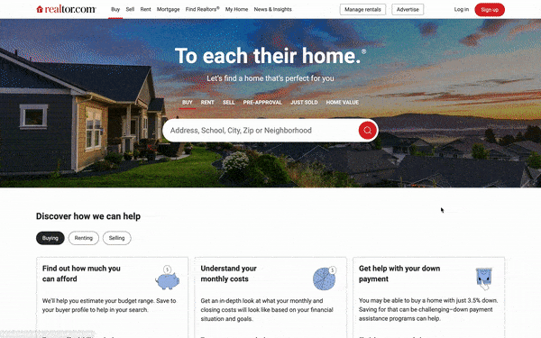 Scrolling down the Realtor.com home page