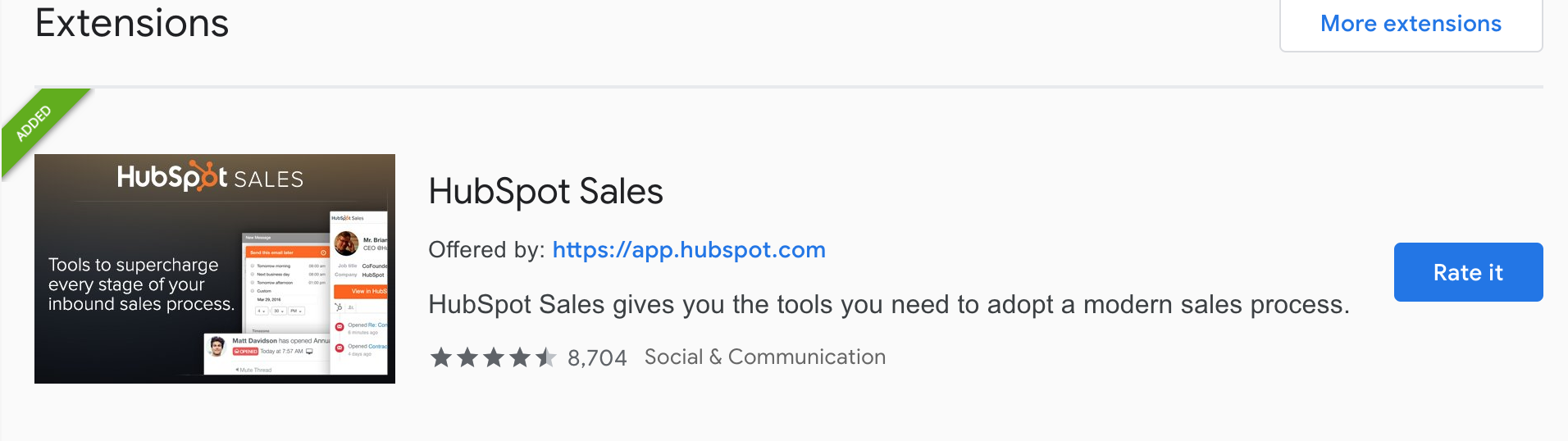 Hubspot Chrome Extension in Chrome Store