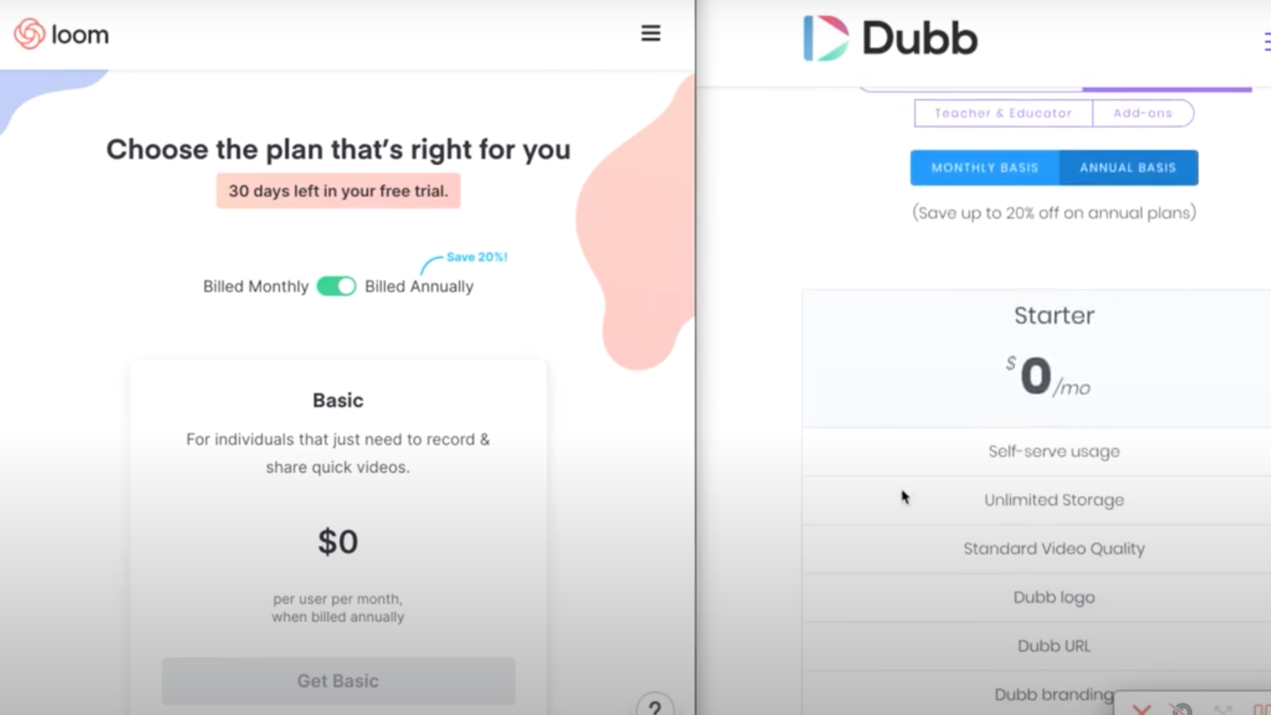 Loom Pricing compared to Dubb Pricing