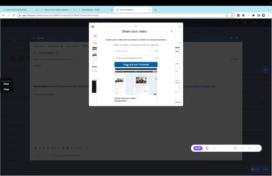 Inserting a Dubb video into a HubSpot one-to-one email