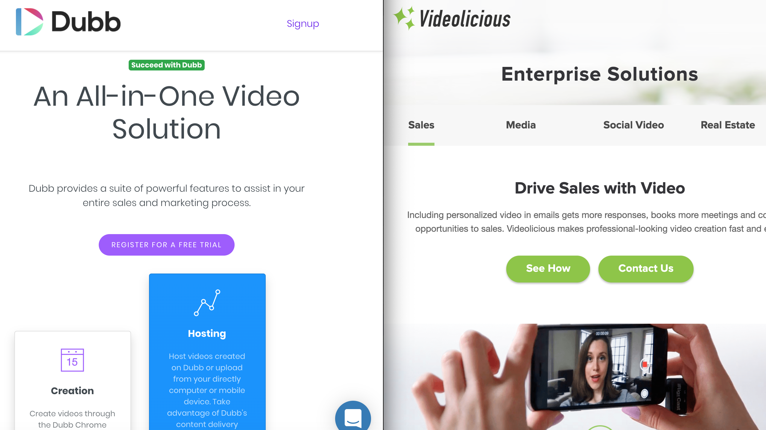 Videolicious features compared to Dubb features