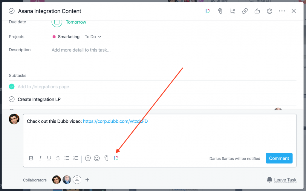 add video to Asana comment