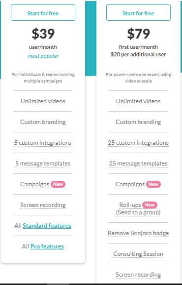 bonjoro pricing — pro and grrrowth